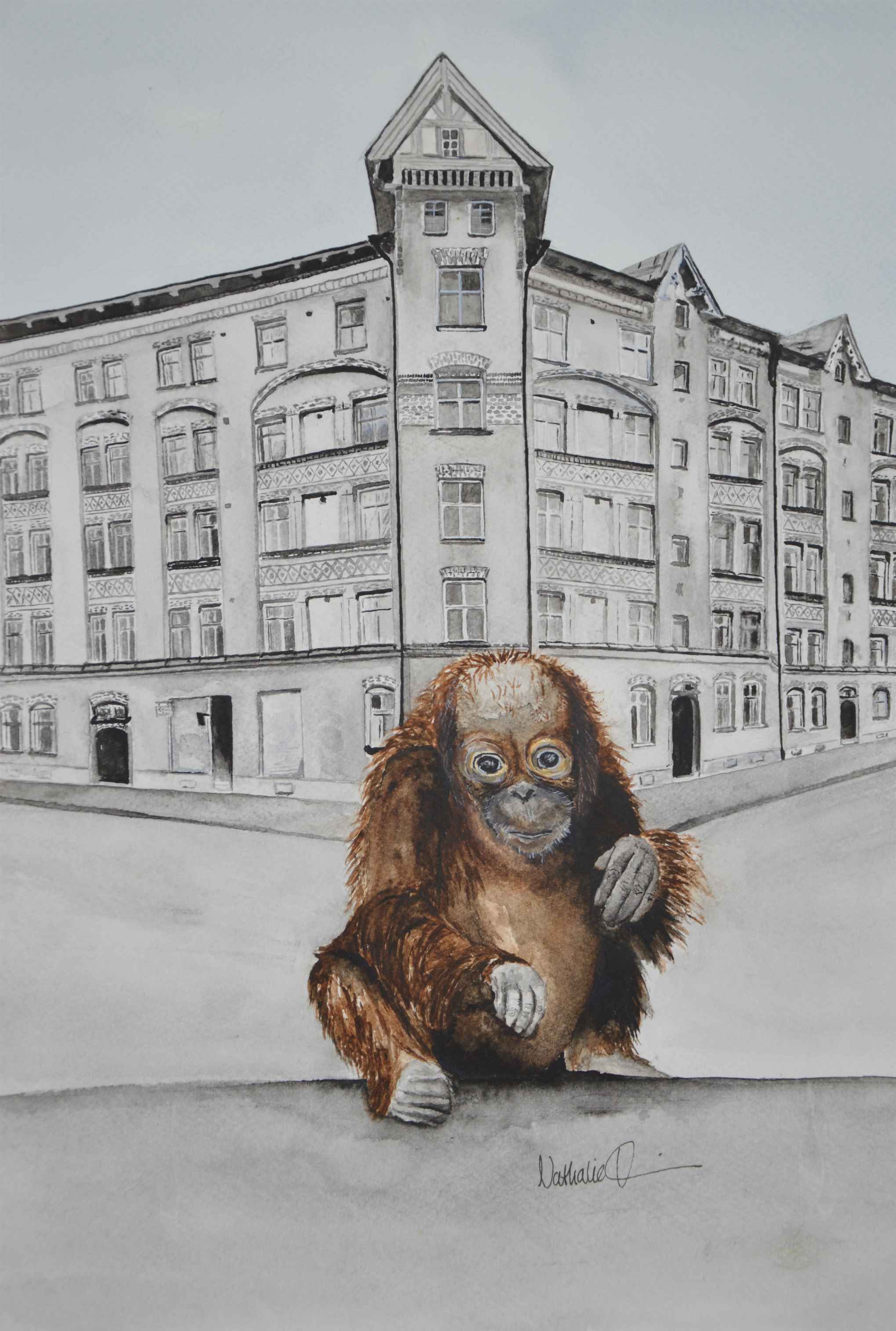 Orangutangen på Kungsgatan (29x42cm) - Nathalie Tsikritea